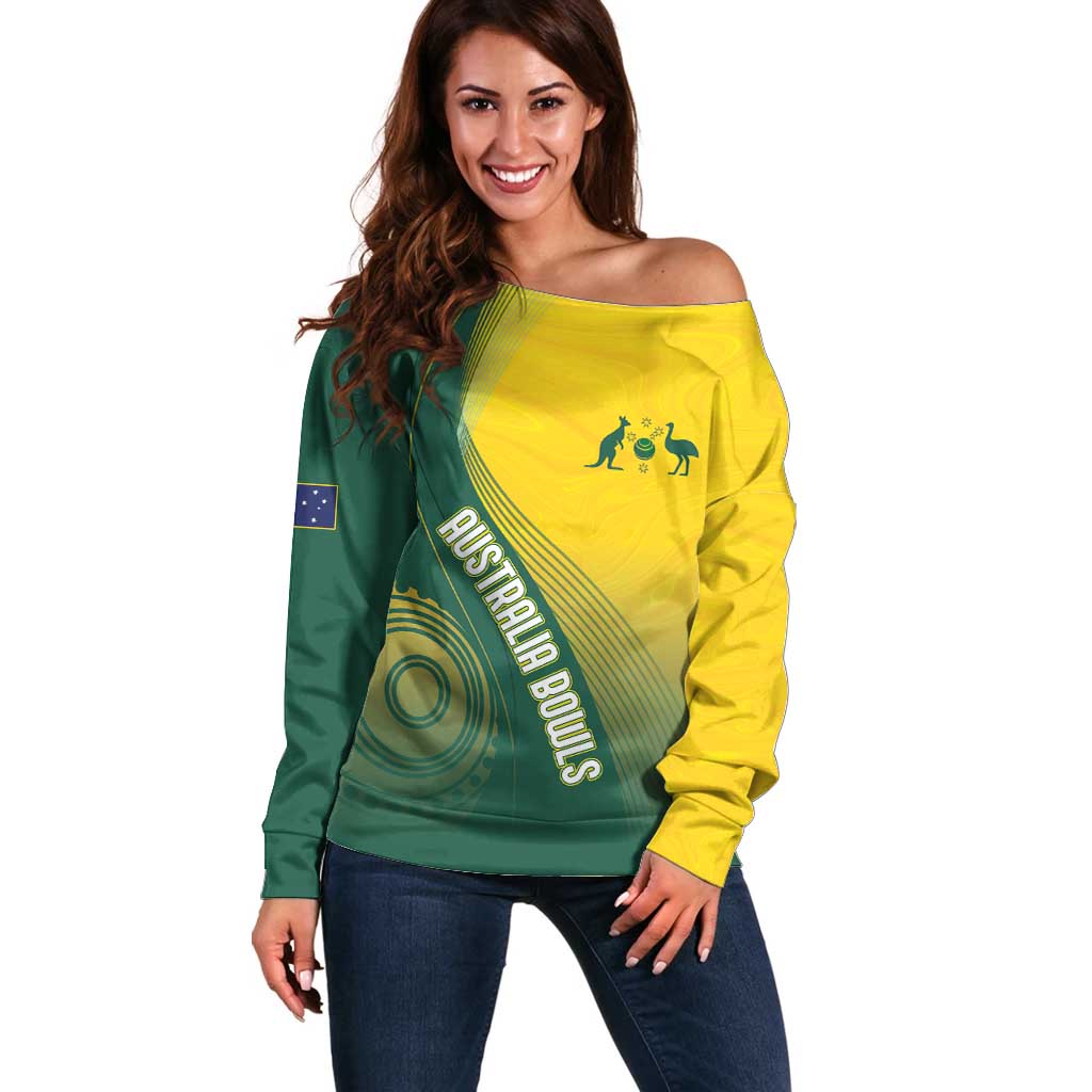 Australia Bowls Personalised Off Shoulder Sweater Basic Marble Glaze - National Color - Aussie Hoodie