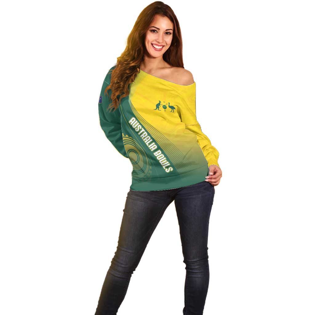 Australia Bowls Personalised Off Shoulder Sweater Basic Marble Glaze - National Color - Aussie Hoodie
