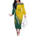 Australia Bowls Personalised Off The Shoulder Long Sleeve Dress Basic Marble Glaze - National Color - Aussie Hoodie