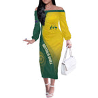 Australia Bowls Personalised Off The Shoulder Long Sleeve Dress Basic Marble Glaze - National Color - Aussie Hoodie