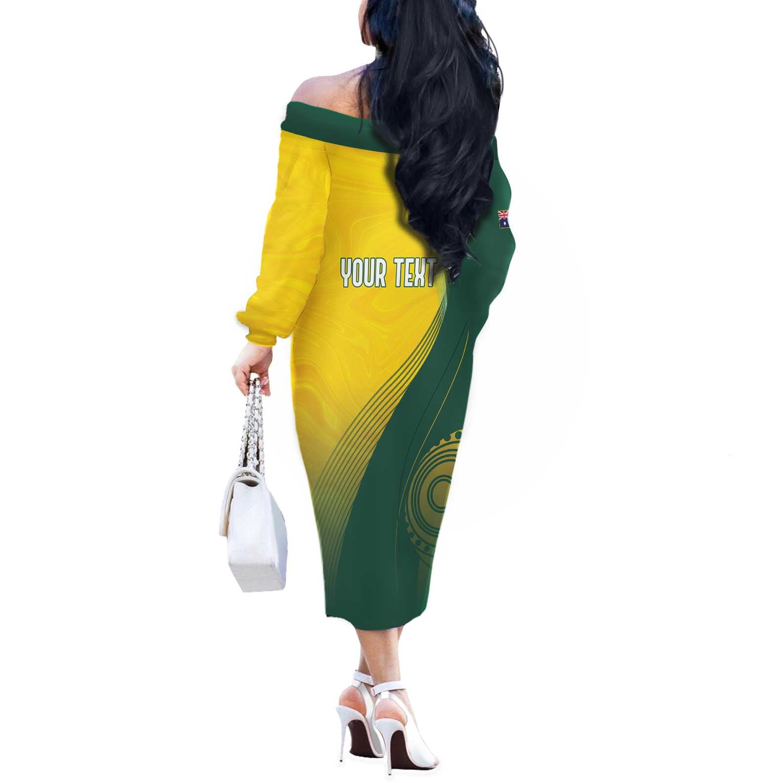 Australia Bowls Personalised Off The Shoulder Long Sleeve Dress Basic Marble Glaze - National Color - Aussie Hoodie