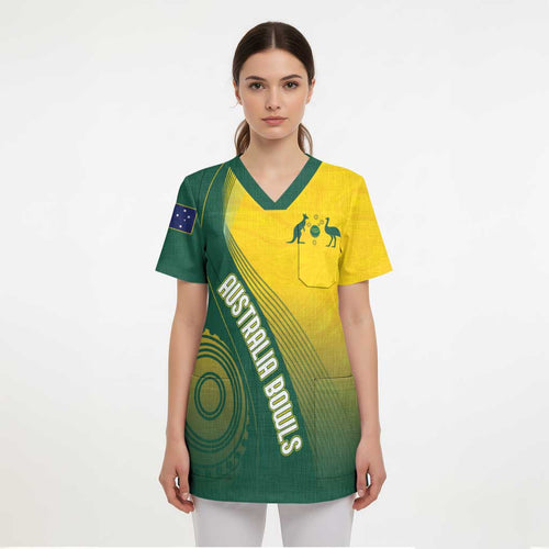 Australia Bowls Personalised Scrub Top Basic Marble Glaze - National Color - Aussie Hoodie