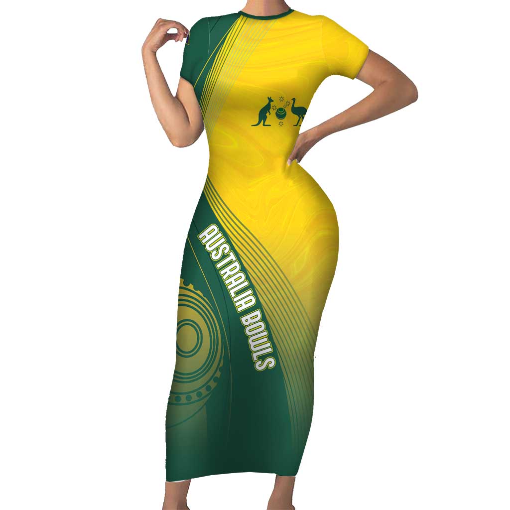 Australia Bowls Personalised Short Sleeve Bodycon Dress Basic Marble Glaze - National Color - Aussie Hoodie