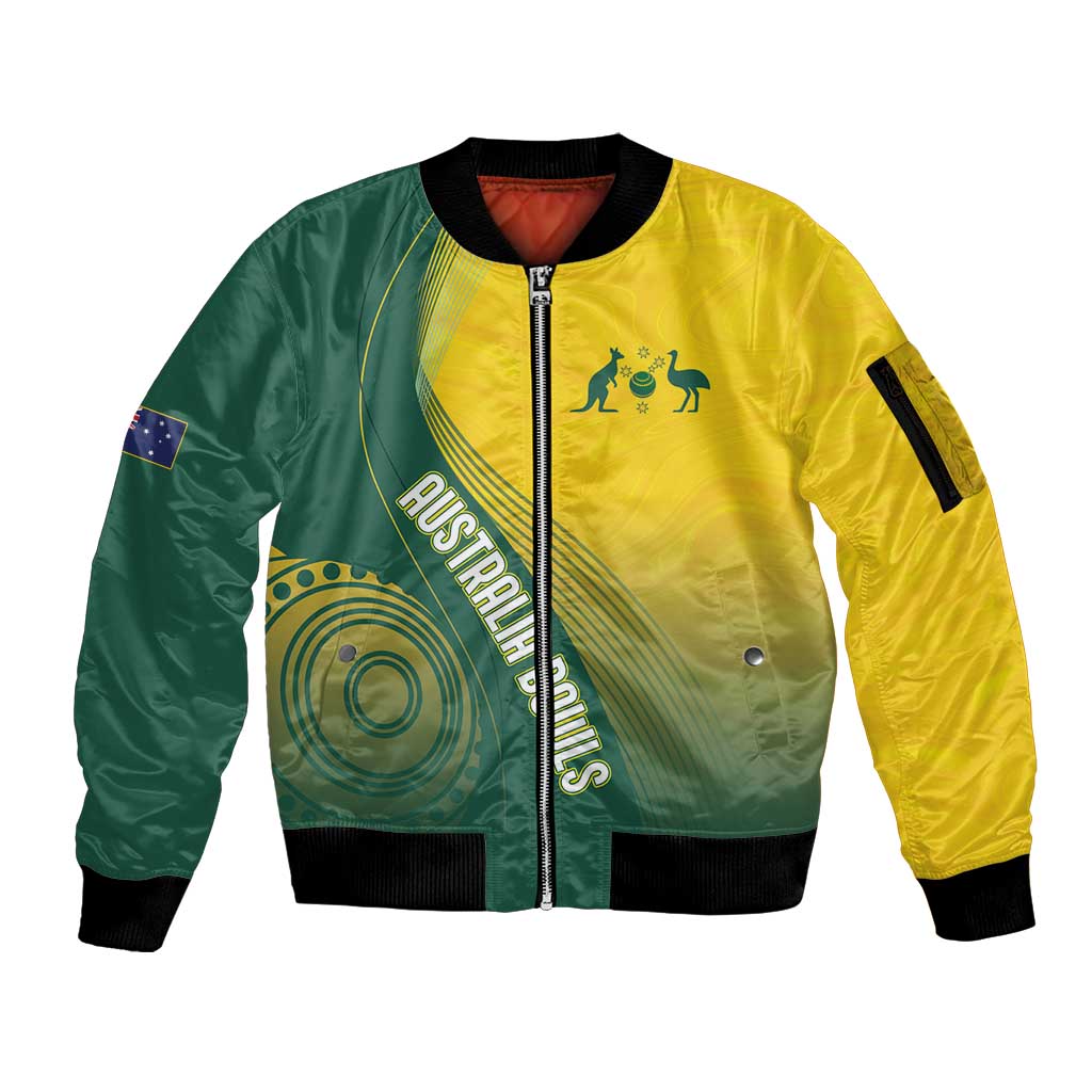 Australia Bowls Personalised Sleeve Zip Bomber Jacket Basic Marble Glaze - National Color - Aussie Hoodie