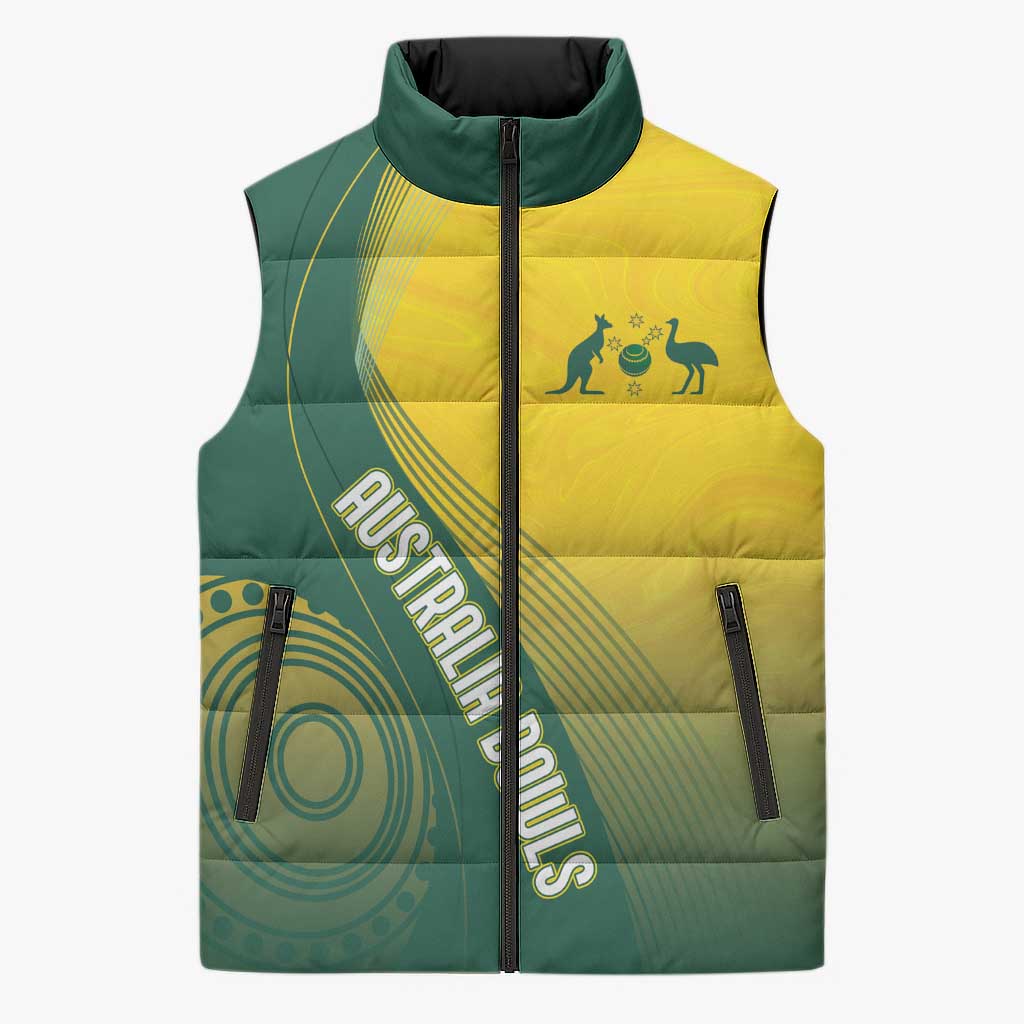 Australia Bowls Personalised Sleeveless Puffer Jacket Basic Marble Glaze - National Color - Aussie Hoodie