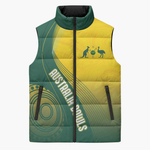 Australia Bowls Personalised Sleeveless Puffer Jacket Basic Marble Glaze - National Color - Aussie Hoodie