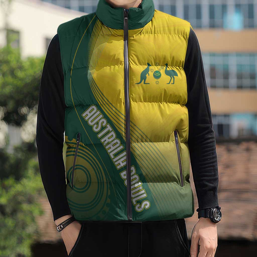 Australia Bowls Personalised Sleeveless Puffer Jacket Basic Marble Glaze - National Color - Aussie Hoodie