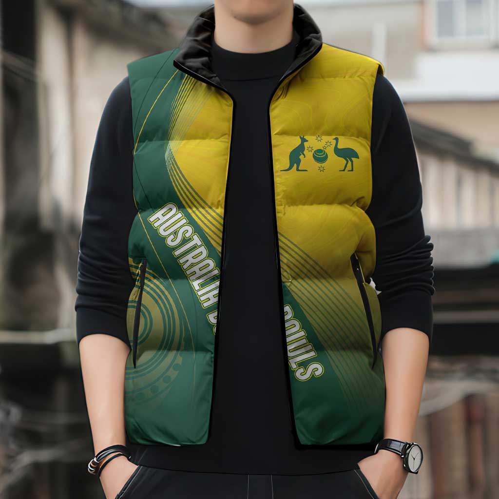 Australia Bowls Personalised Sleeveless Puffer Jacket Basic Marble Glaze - National Color - Aussie Hoodie