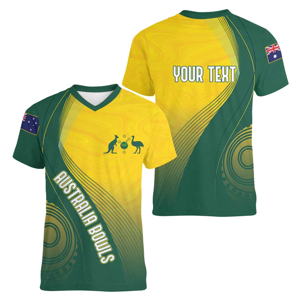 Australia Bowls Personalised Women V-Neck T-Shirt Basic Marble Glaze - National Color - Aussie Hoodie