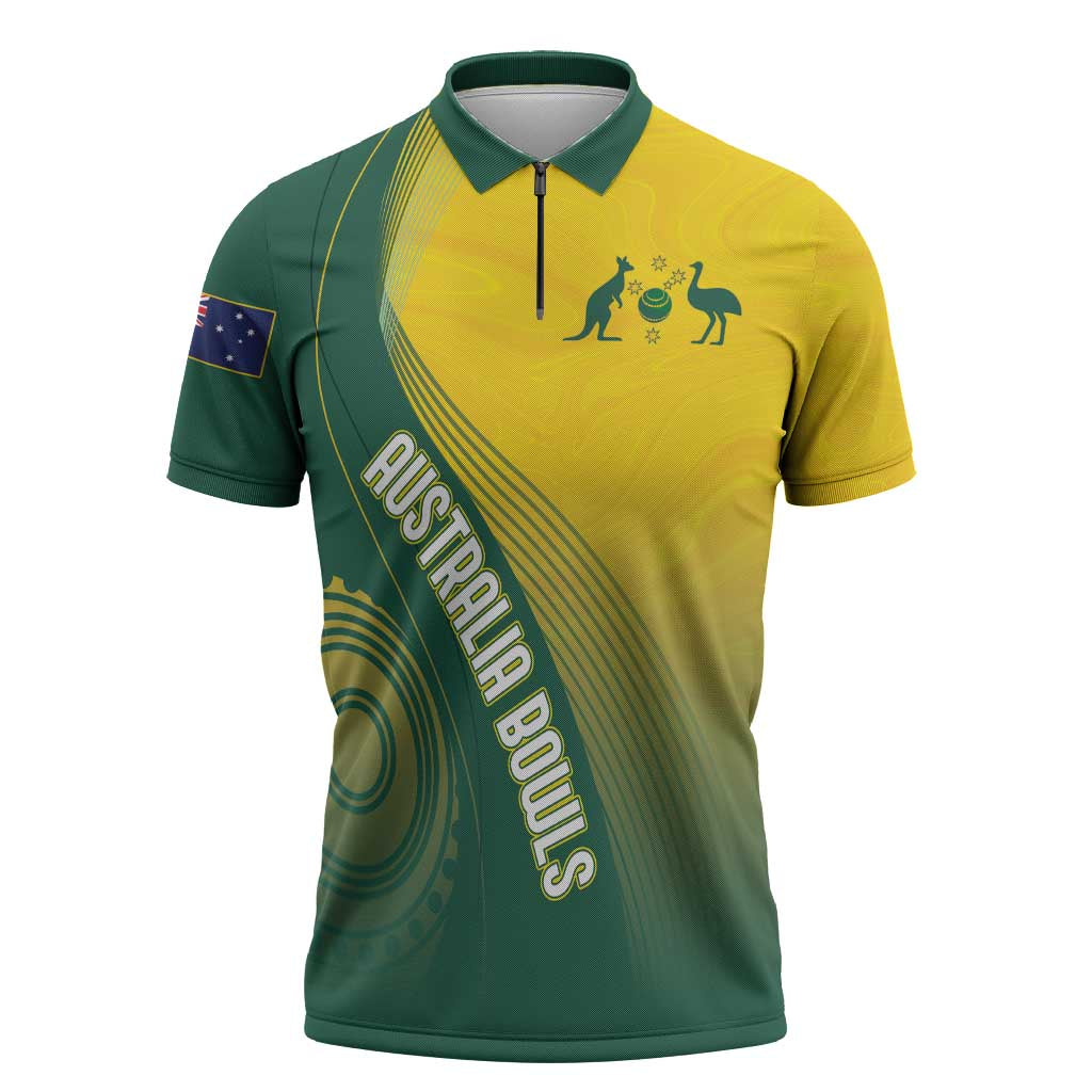 Australia Bowls Personalised Zipper Polo Shirt Basic Marble Glaze - National Color - Aussie Hoodie