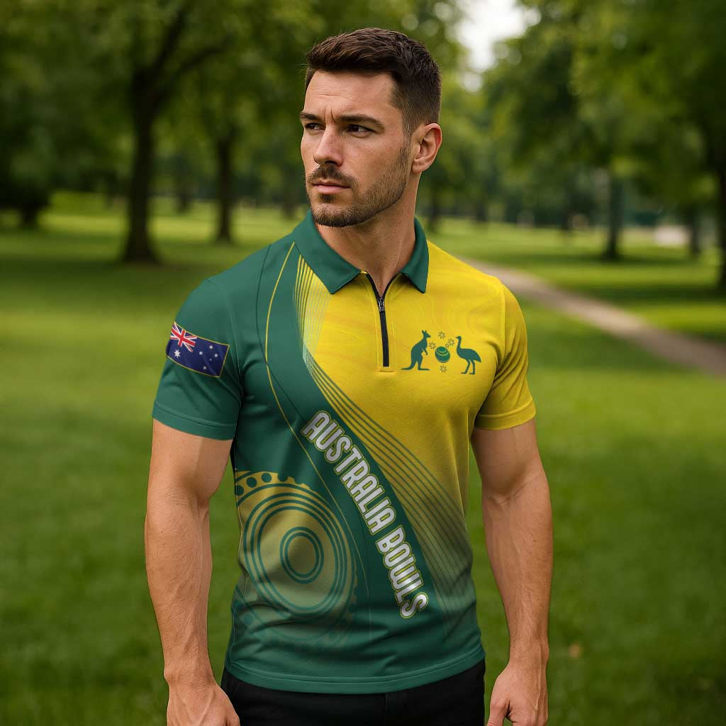 Australia Bowls Personalised Zipper Polo Shirt Basic Marble Glaze - National Color - Aussie Hoodie