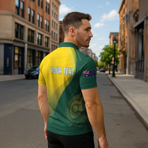 Australia Bowls Personalised Zipper Polo Shirt Basic Marble Glaze - National Color - Aussie Hoodie