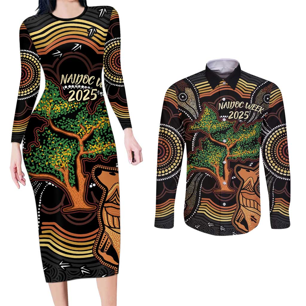 NAIDOC Week 2025 Indigenous Couples Matching Long Sleeve Bodycon Dress and Long Sleeve Button Shirt Legacies - Tree Of Life