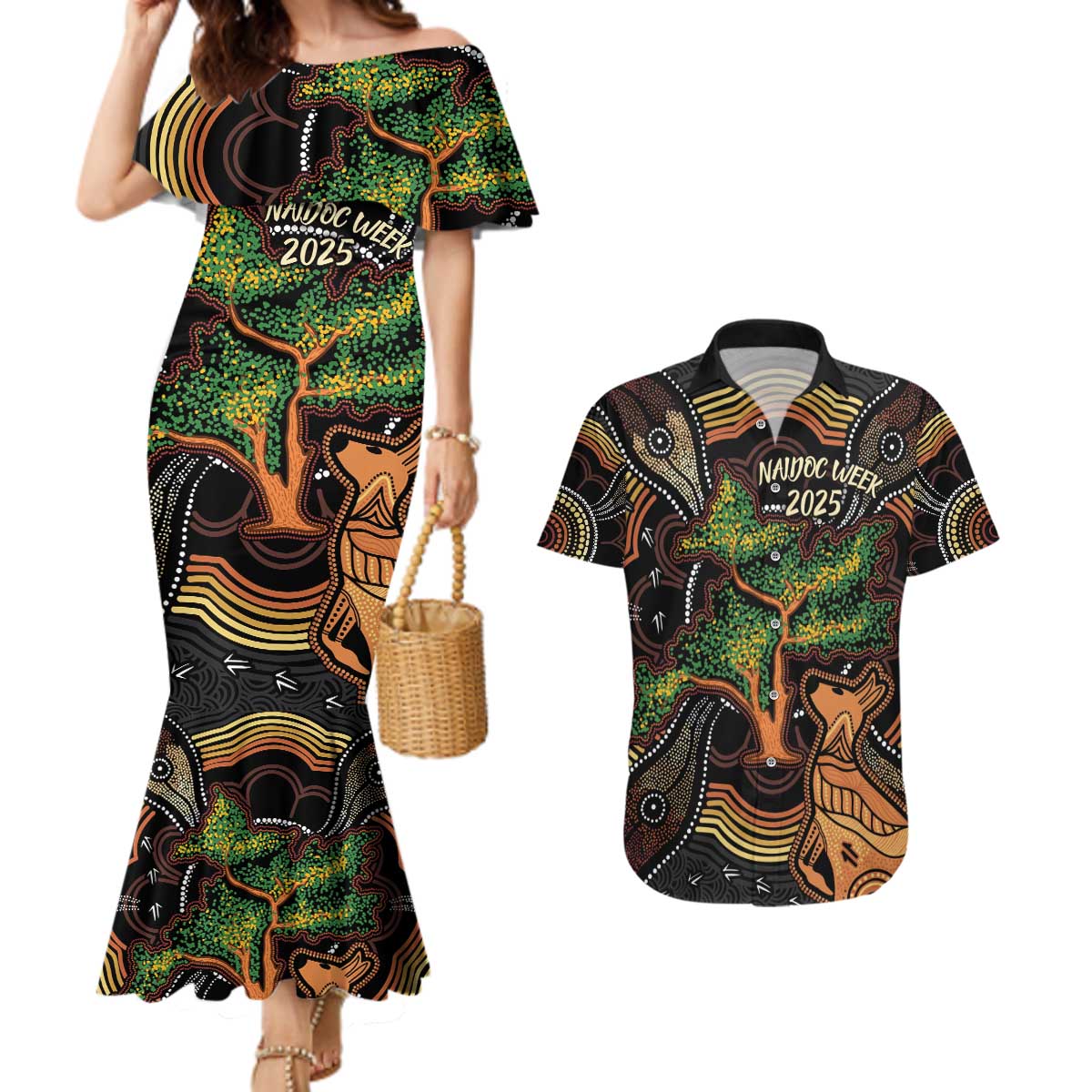 NAIDOC Week 2025 Indigenous Couples Matching Mermaid Dress and Hawaiian Shirt Legacies - Tree Of Life