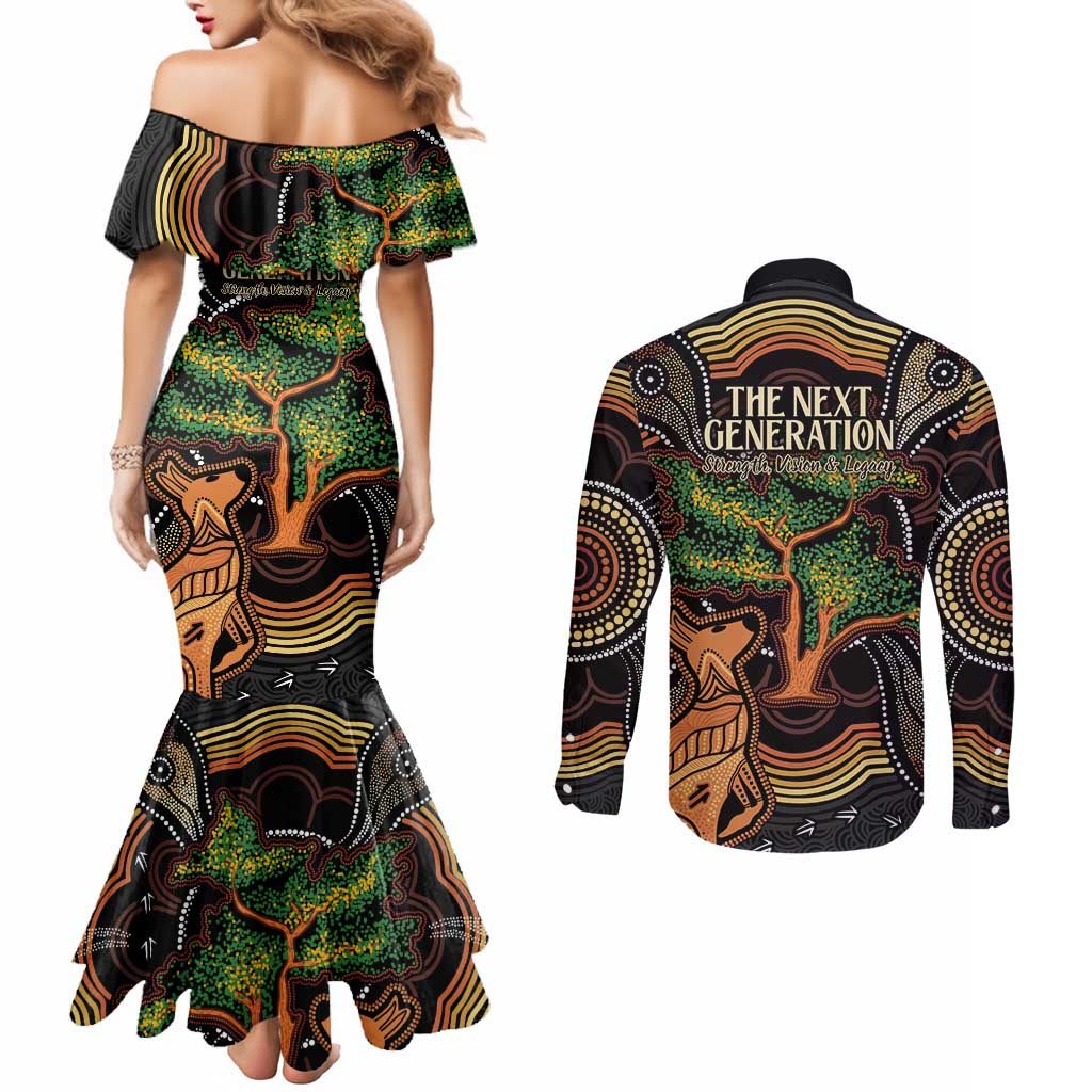 NAIDOC Week 2025 Indigenous Couples Matching Mermaid Dress and Long Sleeve Button Shirt Legacies - Tree Of Life