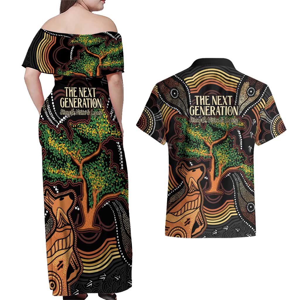 NAIDOC Week 2025 Indigenous Couples Matching Off Shoulder Maxi Dress and Hawaiian Shirt Legacies - Tree Of Life