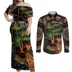 NAIDOC Week 2025 Indigenous Couples Matching Off Shoulder Maxi Dress and Long Sleeve Button Shirt Legacies - Tree Of Life