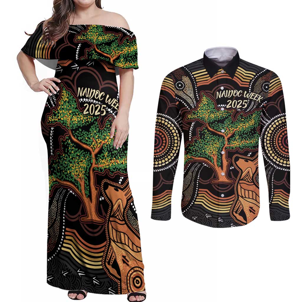 NAIDOC Week 2025 Indigenous Couples Matching Off Shoulder Maxi Dress and Long Sleeve Button Shirt Legacies - Tree Of Life