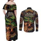 NAIDOC Week 2025 Indigenous Couples Matching Off Shoulder Maxi Dress and Long Sleeve Button Shirt Legacies - Tree Of Life