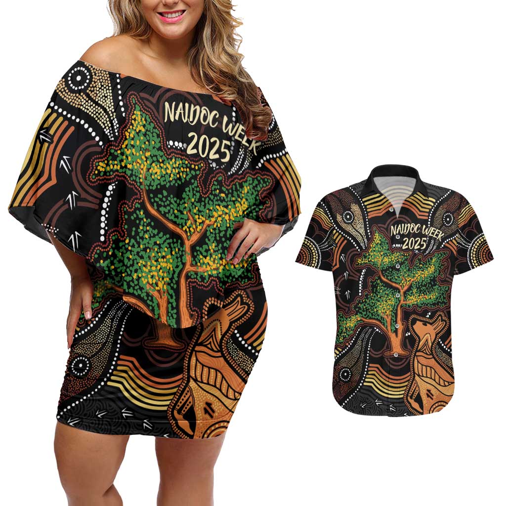 NAIDOC Week 2025 Indigenous Couples Matching Off Shoulder Short Dress and Hawaiian Shirt Legacies - Tree Of Life