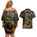NAIDOC Week 2025 Indigenous Couples Matching Off Shoulder Short Dress and Hawaiian Shirt Legacies - Tree Of Life