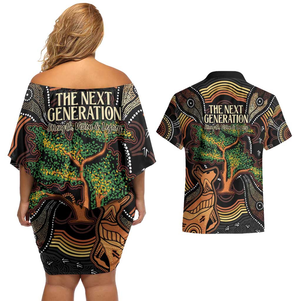 NAIDOC Week 2025 Indigenous Couples Matching Off Shoulder Short Dress and Hawaiian Shirt Legacies - Tree Of Life