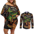 NAIDOC Week 2025 Indigenous Couples Matching Off Shoulder Short Dress and Long Sleeve Button Shirt Legacies - Tree Of Life