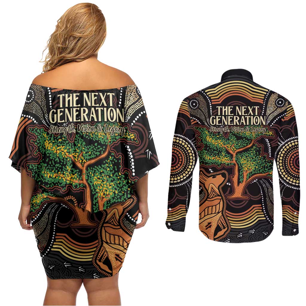 NAIDOC Week 2025 Indigenous Couples Matching Off Shoulder Short Dress and Long Sleeve Button Shirt Legacies - Tree Of Life