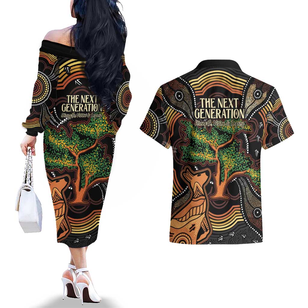 NAIDOC Week 2025 Indigenous Couples Matching Off The Shoulder Long Sleeve Dress and Hawaiian Shirt Legacies - Tree Of Life