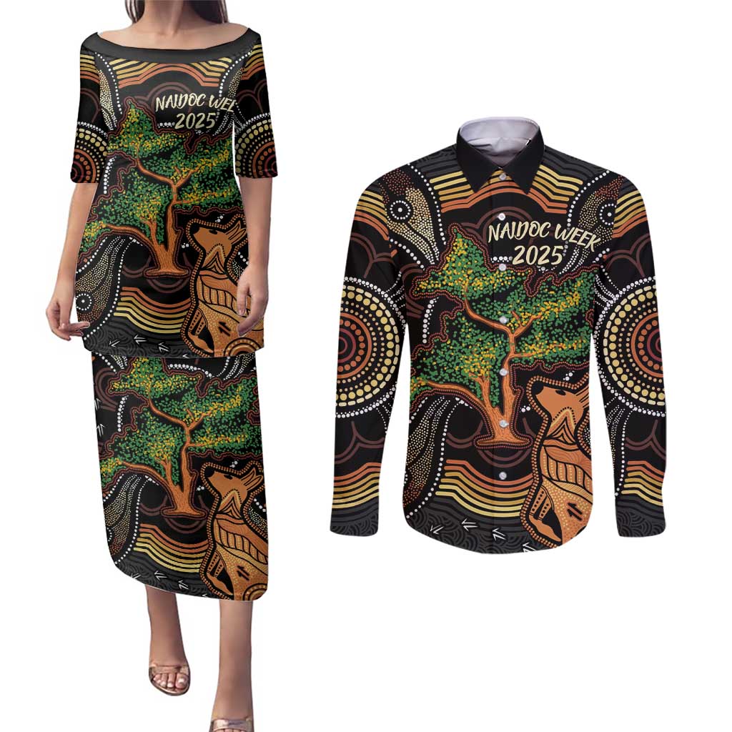 NAIDOC Week 2025 Indigenous Couples Matching Puletasi and Long Sleeve Button Shirt Legacies - Tree Of Life