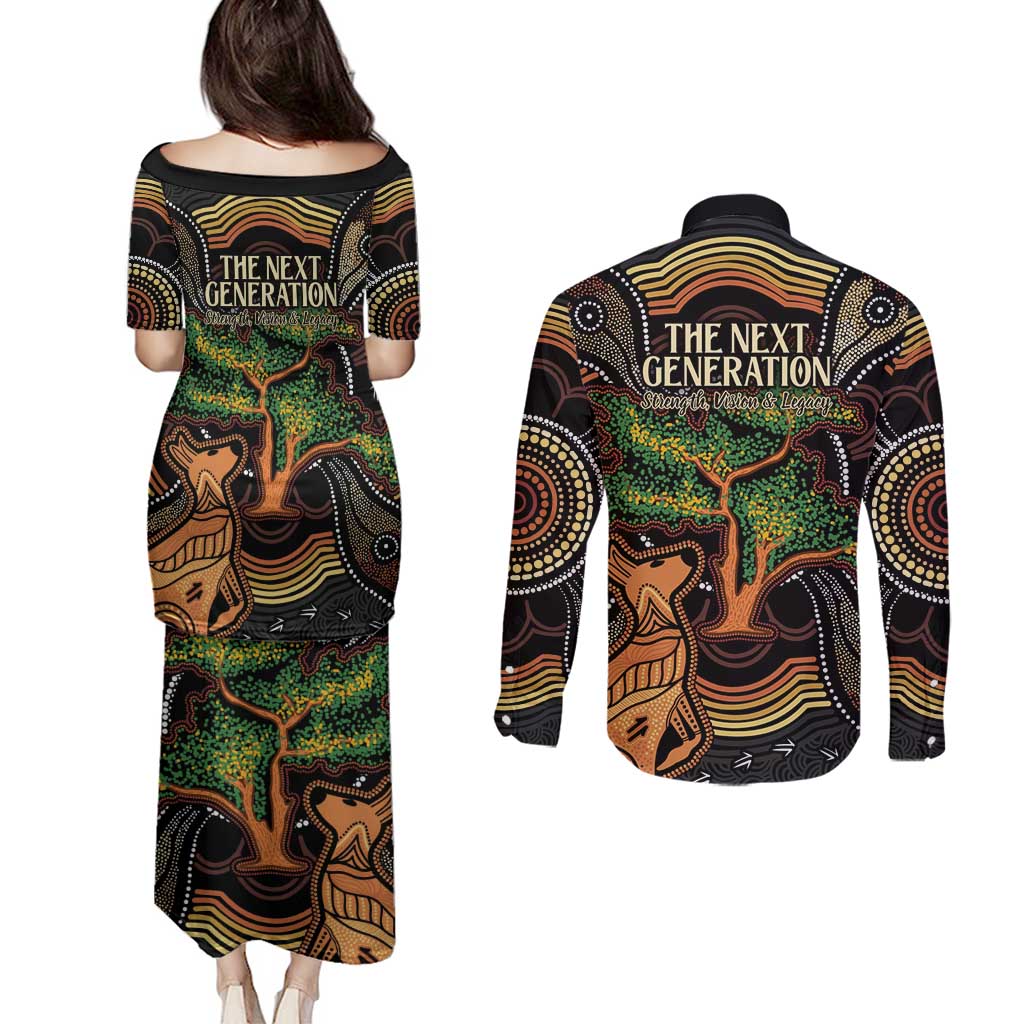 NAIDOC Week 2025 Indigenous Couples Matching Puletasi and Long Sleeve Button Shirt Legacies - Tree Of Life