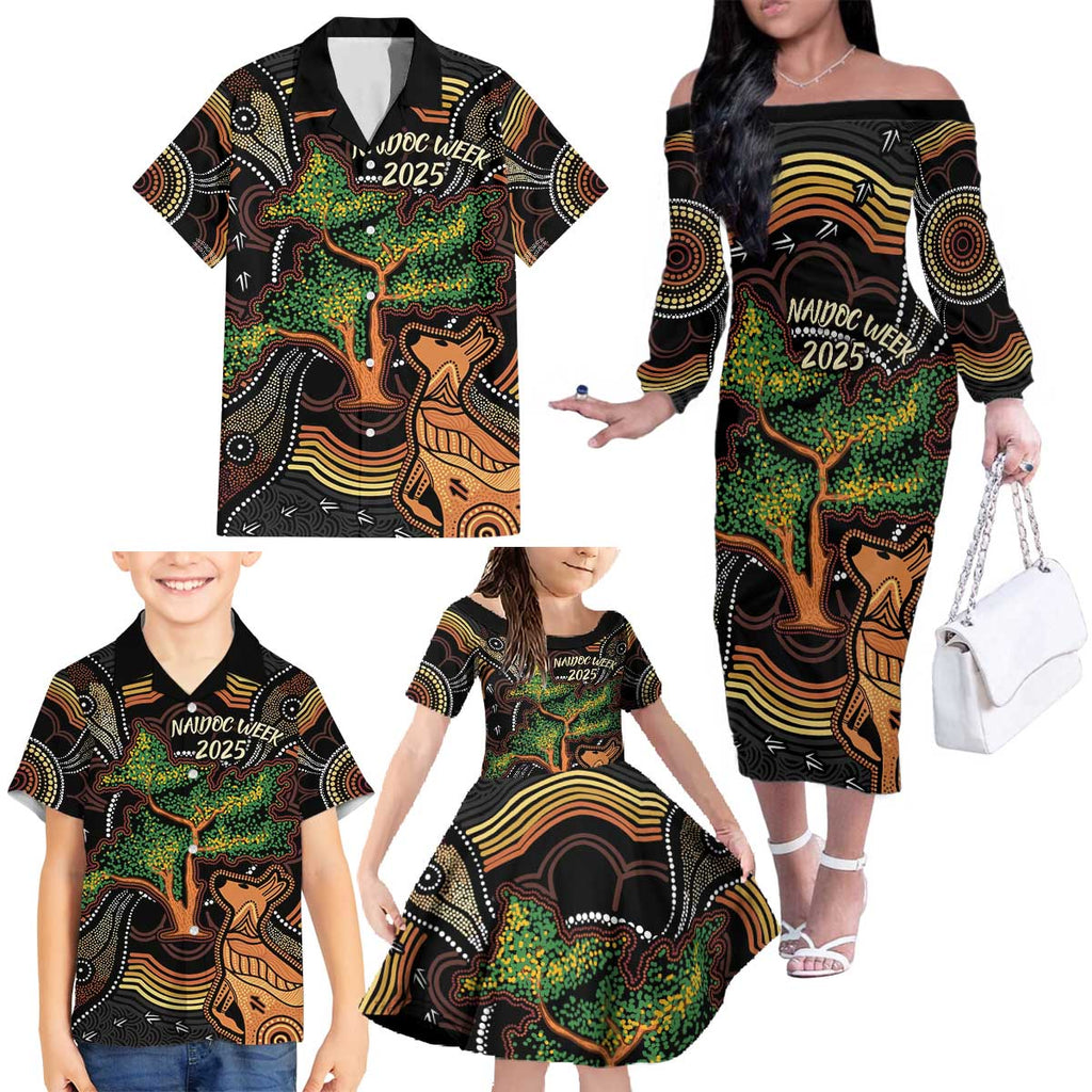 NAIDOC Week 2025 Indigenous Family Matching Off The Shoulder Long Sleeve Dress and Hawaiian Shirt Legacies - Tree Of Life
