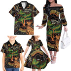 NAIDOC Week 2025 Indigenous Family Matching Off The Shoulder Long Sleeve Dress and Hawaiian Shirt Legacies - Tree Of Life