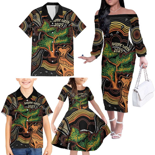 NAIDOC Week 2025 Indigenous Family Matching Off The Shoulder Long Sleeve Dress and Hawaiian Shirt Legacies - Tree Of Life