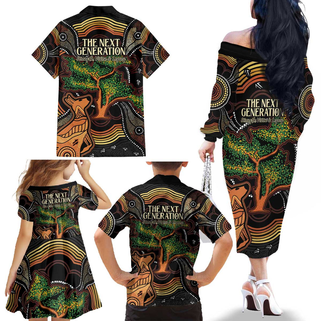 NAIDOC Week 2025 Indigenous Family Matching Off The Shoulder Long Sleeve Dress and Hawaiian Shirt Legacies - Tree Of Life