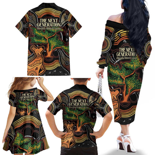 NAIDOC Week 2025 Indigenous Family Matching Off The Shoulder Long Sleeve Dress and Hawaiian Shirt Legacies - Tree Of Life