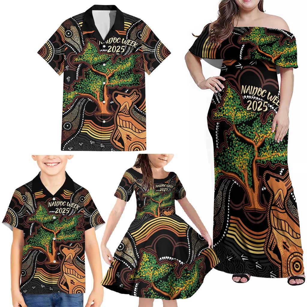 NAIDOC Week 2025 Indigenous Family Matching Off Shoulder Maxi Dress and Hawaiian Shirt Legacies - Tree Of Life