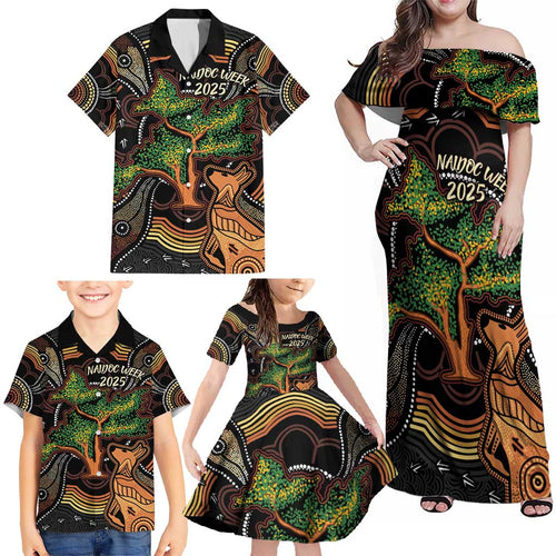 NAIDOC Week 2025 Indigenous Family Matching Off Shoulder Maxi Dress and Hawaiian Shirt Legacies - Tree Of Life
