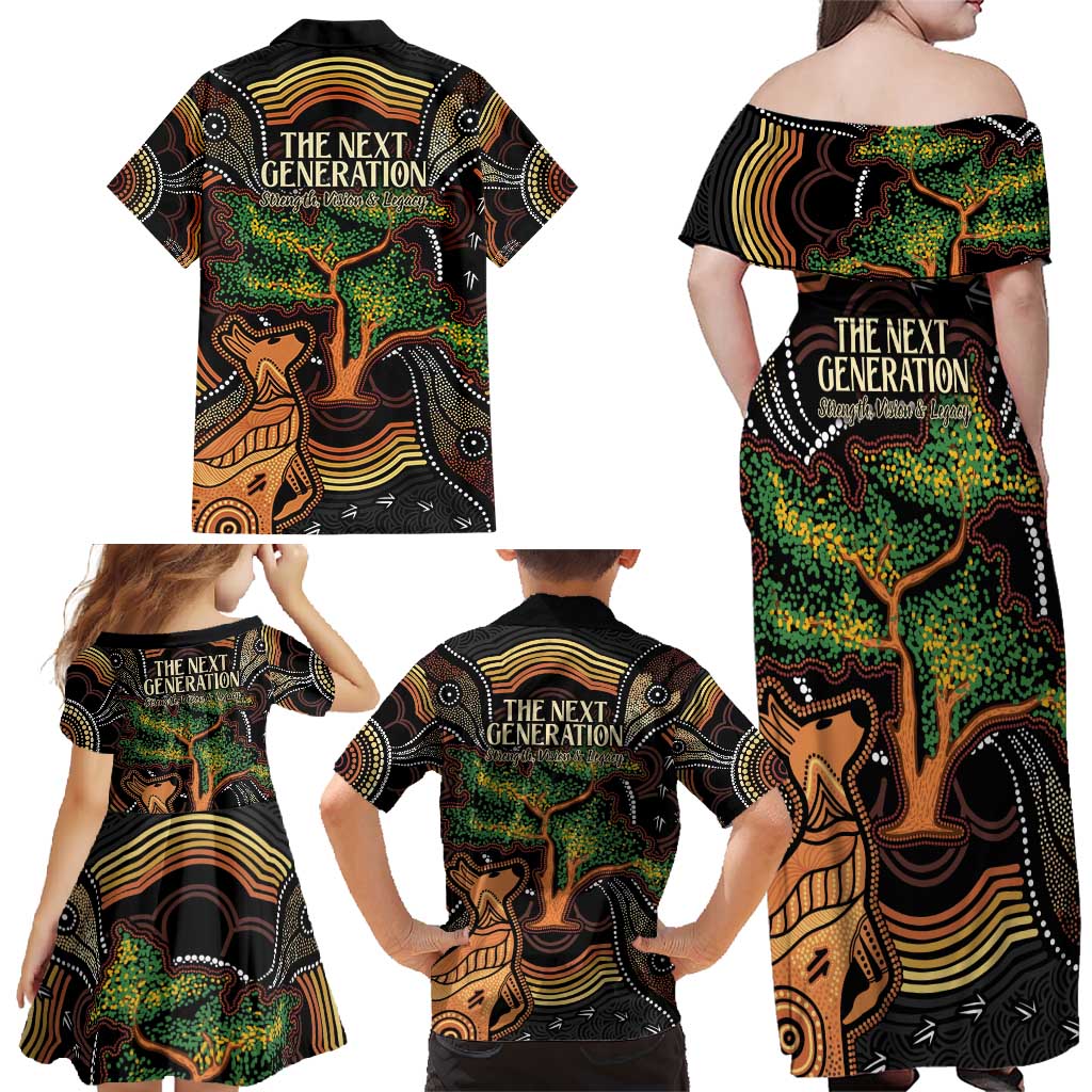NAIDOC Week 2025 Indigenous Family Matching Off Shoulder Maxi Dress and Hawaiian Shirt Legacies - Tree Of Life