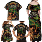 NAIDOC Week 2025 Indigenous Family Matching Off Shoulder Maxi Dress and Hawaiian Shirt Legacies - Tree Of Life