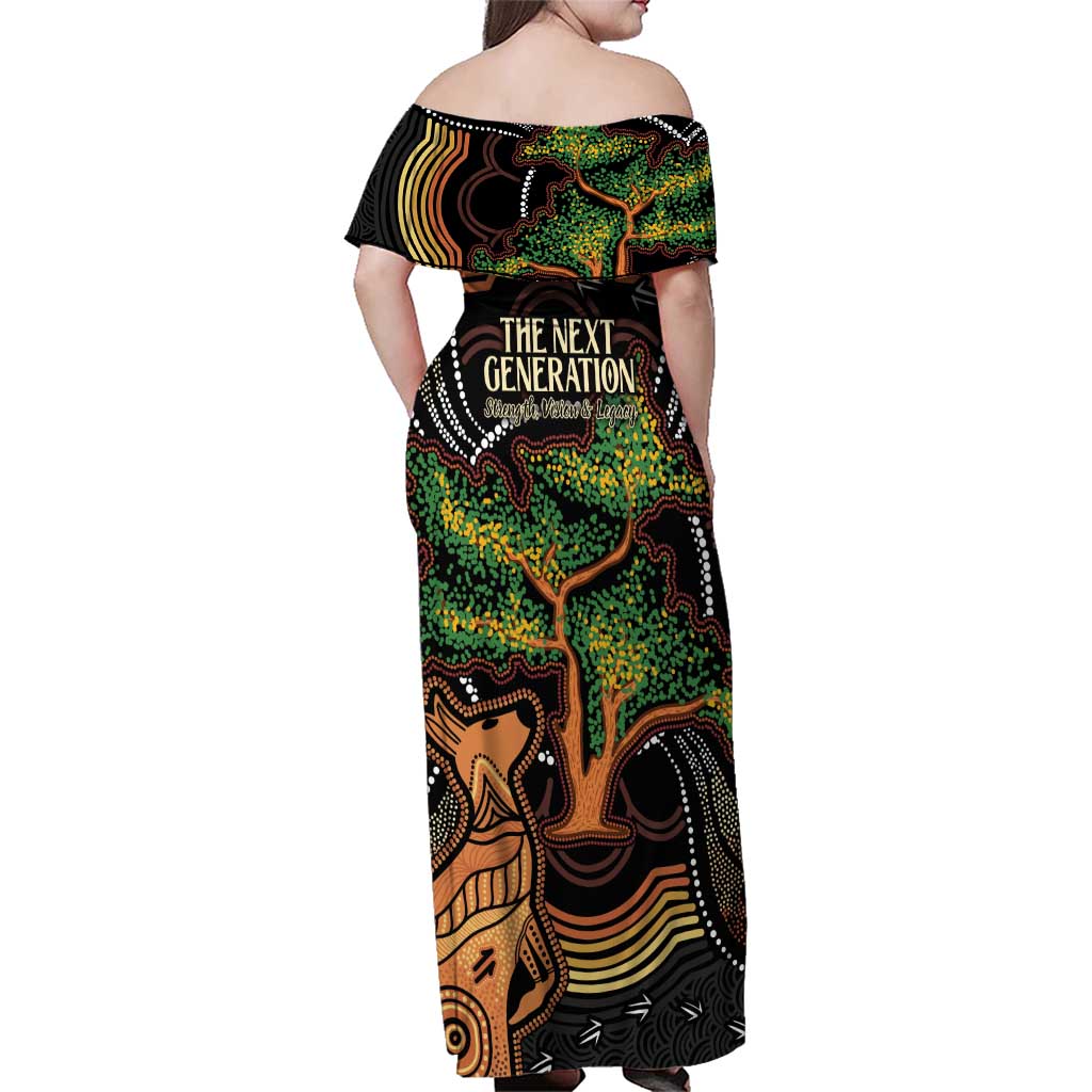 NAIDOC Week 2025 Indigenous Family Matching Off Shoulder Maxi Dress and Hawaiian Shirt Legacies - Tree Of Life