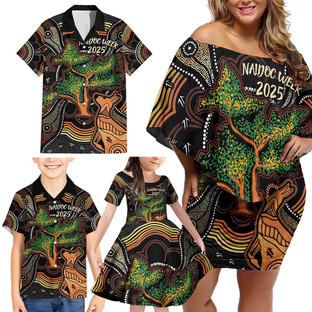 NAIDOC Week 2025 Indigenous Family Matching Off Shoulder Short Dress and Hawaiian Shirt Legacies - Tree Of Life