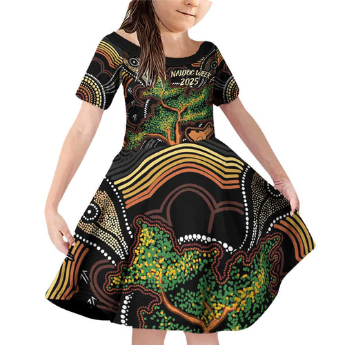 NAIDOC Week 2025 Indigenous Family Matching Off Shoulder Short Dress and Hawaiian Shirt Legacies - Tree Of Life