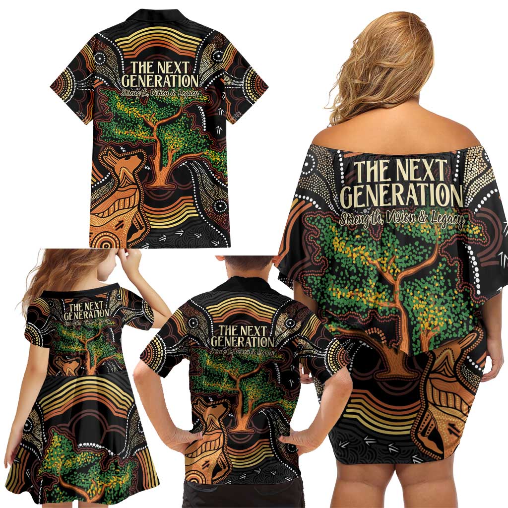 NAIDOC Week 2025 Indigenous Family Matching Off Shoulder Short Dress and Hawaiian Shirt Legacies - Tree Of Life