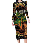 NAIDOC Week 2025 Indigenous Long Sleeve Bodycon Dress Legacies - Tree Of Life