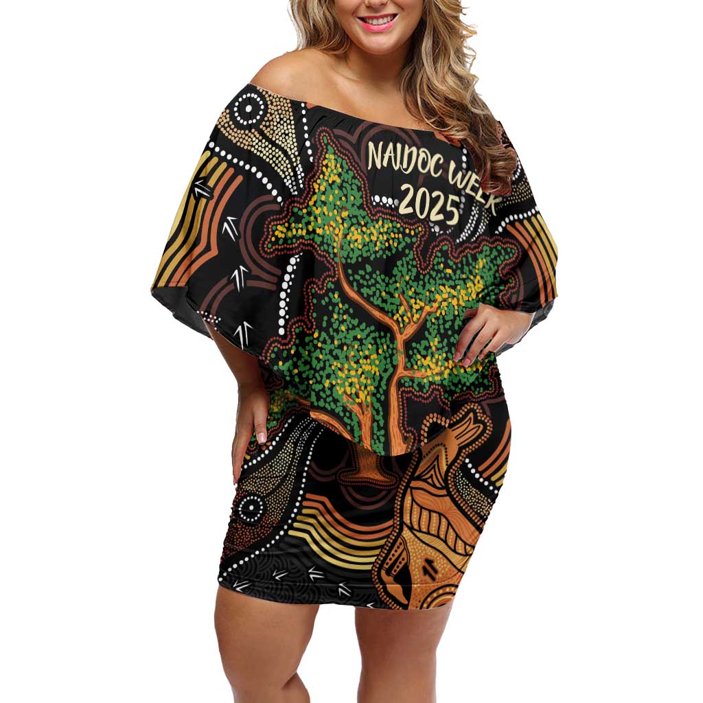 NAIDOC Week 2025 Indigenous Off Shoulder Short Dress Legacies - Tree Of Life