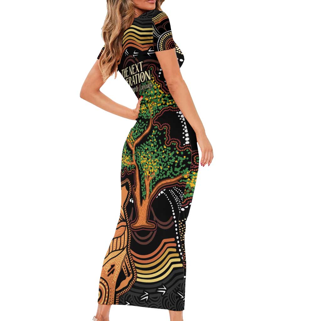 NAIDOC Week 2025 Indigenous Short Sleeve Bodycon Dress Legacies - Tree Of Life