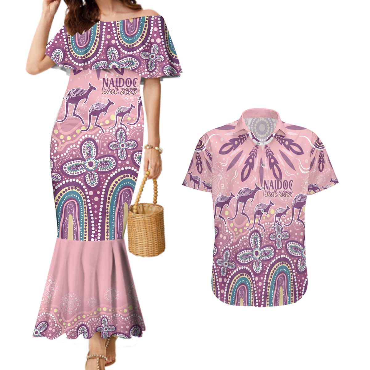 NAIDOC Week 2025 Indigenous Couples Matching Mermaid Dress and Hawaiian Shirt Pastel Dream
