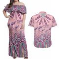 NAIDOC Week 2025 Indigenous Couples Matching Off Shoulder Maxi Dress and Hawaiian Shirt Pastel Dream