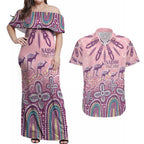 NAIDOC Week 2025 Indigenous Couples Matching Off Shoulder Maxi Dress and Hawaiian Shirt Pastel Dream